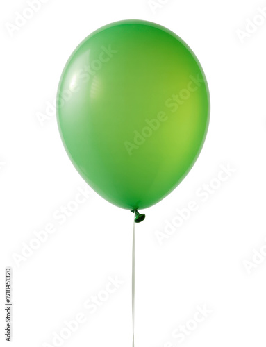 Green balloon on a string inflated balloon shiny isolated on a transparent background
