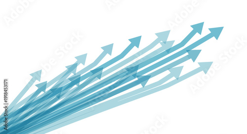 Multiple blue arrows pointing upwards in a diagonal formation, symbolizing growth and progress, viewed from a straightforward angle