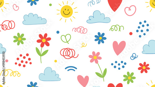 Colorful Floral Heart Doodle Pattern for Design.