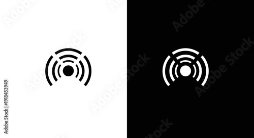 WiFi Wireless Signal Icon Set in Black and White, Minimal Internet Connectivity Symbol on Square Background