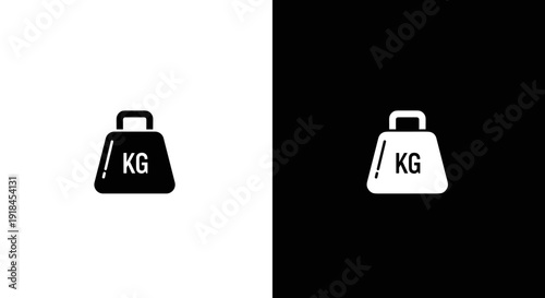 Kilogram Weight Icon Set in Black and White, Minimal Mass Measurement Symbol on Square Background