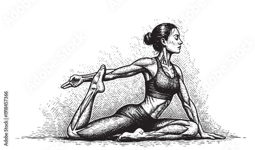 Side View Ink Sketch Illustration of a Woman Performing Yoga Child's Pose (Balasana) Isolated on White Background