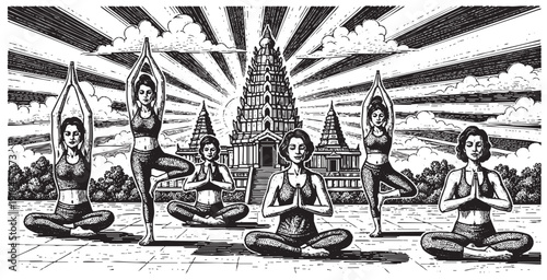 Side View Ink Sketch Illustration of a Woman Performing Yoga Child's Pose (Balasana) Isolated on White Background