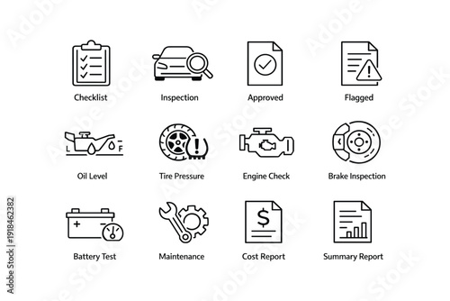 Automotive maintenance icons for inspection and reporting