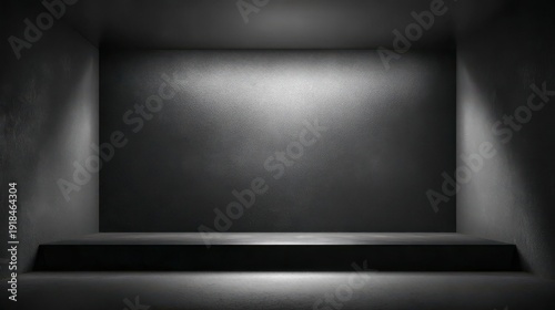 Dark Minimalist Interior with Dramatic Lighting and Textured Walls