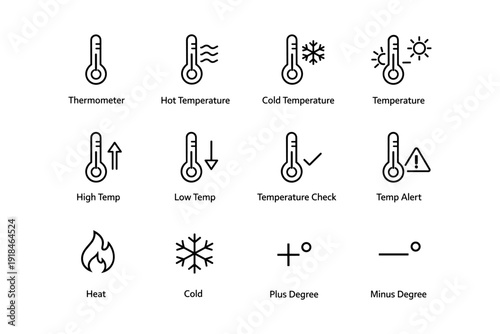Temperature icons: thermometer, heat, cold, alert, degrees symbols