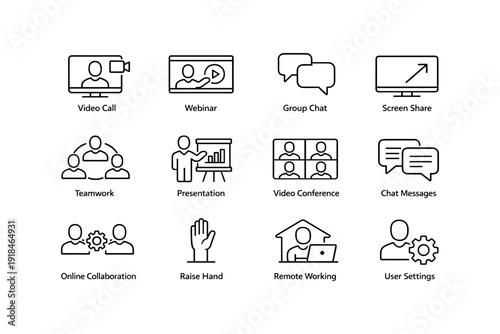 Simple communication and collaboration icons for digital platforms