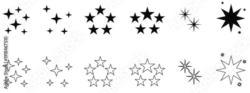 Set of stars  winter holiday vector illustrations featuring grass silhouettes and frost snowflakes for a cold season Christmas decoration pattern design