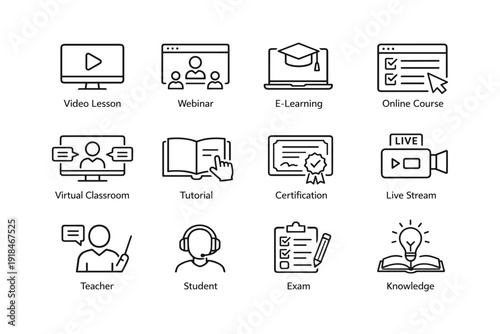 Online education icons set for learning and teaching concepts