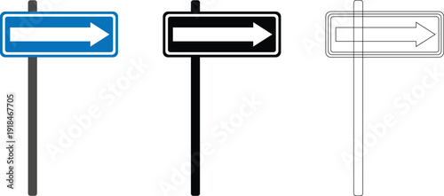 Right Arrow Road Sign Vector Set – Direction Navigation Signboard and Wayfinding Illustration
