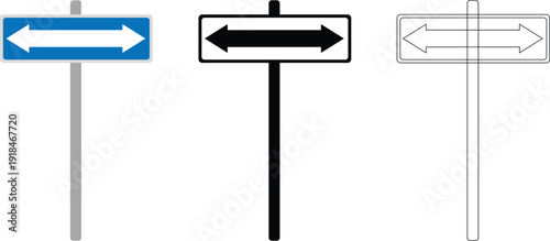 Two Way Arrow Road Sign Vector Set – Bidirectional Direction Signboard Illustration
