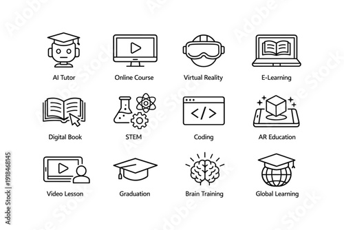 Icons representing digital education and technology tools