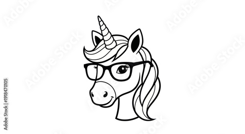 Cute Unicorn Head with Glasses - Magical Creature Illustration