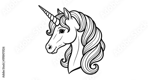 Elegant Unicorn Head Illustration - Mythical Creature Drawing