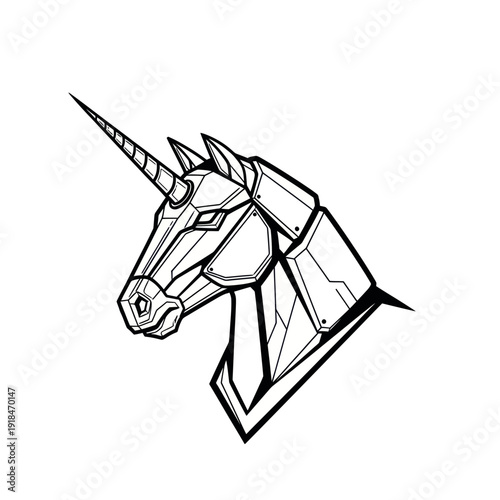 Geometric Unicorn Head, Stylized Mythical Creature, Line Art Design