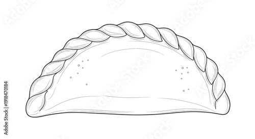 Hand-drawn illustration of a single empanada with braided crust on white background