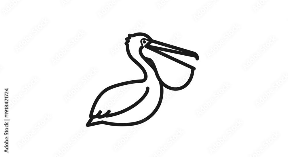 Obraz premium Cute vector illustration of an abstract pelican bird silhouette with a large beak designed as a nature symbol for wildlife and lake animals