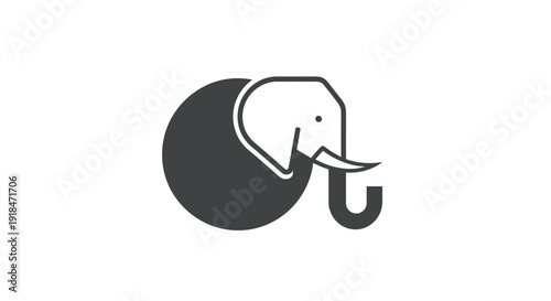 A black and white elephant vector icon designed as a round web symbol and business logo illustration on an isolated white background