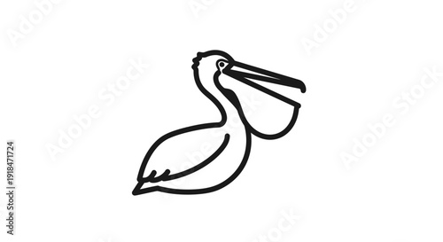 Cute vector illustration of an abstract pelican bird silhouette with a large beak designed as a nature symbol for wildlife and lake animals