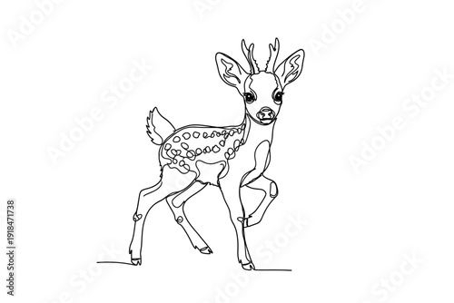 Continuous One Line Drawing of a Spotted Fawn with Small Antlers, Minimalist Vector Illustration