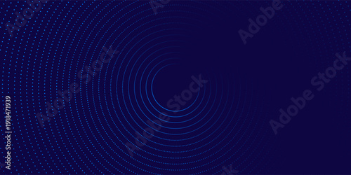 Abstract blue glowing geometric lines on dark blue background. Modern shiny blue circle lines pattern. Futuristic technology concept. Suit for cover, poster, banner, brochure, header, website