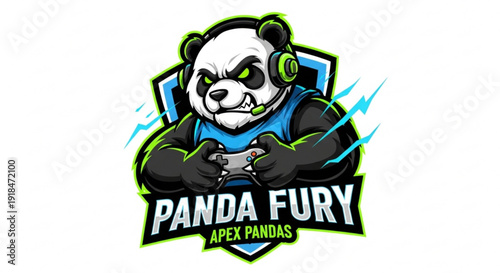 Gaming panda character with headset and controller logo