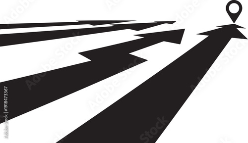 Multiple arrows pointing to a single destination marker icon