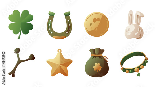 Collection of lucky charms and symbols for Saint Patrick's Day celebration