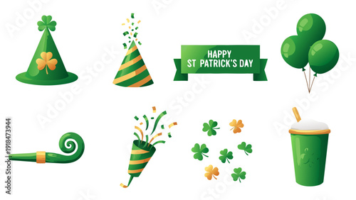 St. Patrick's Day Celebration Elements: Hats, Confetti, Balloons, and Drinks