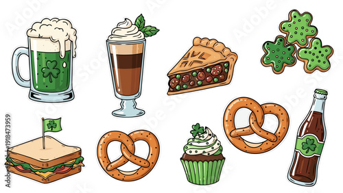 St. Patrick's Day Food and Drink Assortment with Clover Decorations