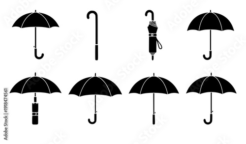 Black umbrella silhouette collection arranged in rows vector