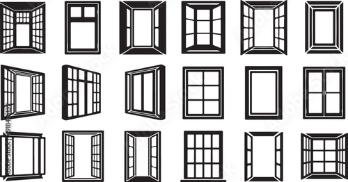 Collection of various window styles and designs illustration set