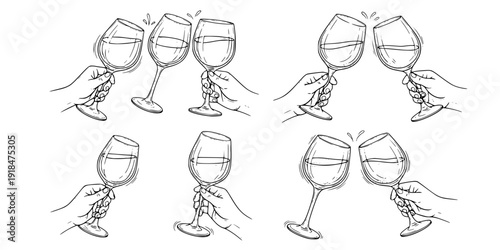clinking wine glasses hand drawn vector sketch
