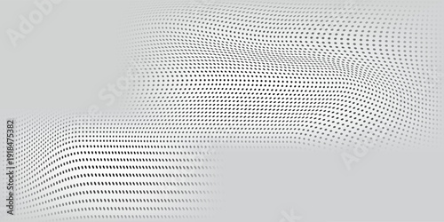 Dotted gradient vector illustration, white and black halftone background, horizontal seamless dotted lines, monochrome dots texture backdrop, retro effect. modern