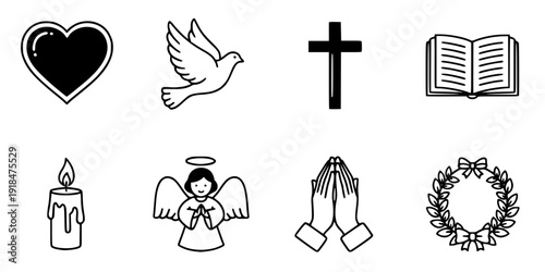 In Loving Memory Black Ink Lettering – Funeral Cursive Calligraphy Vector, Memorial Card Clip Art Isolated on White Background
