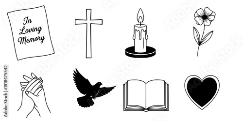 In Loving Memory Black Ink Lettering – Funeral Cursive Calligraphy Vector, Memorial Card Clip Art Isolated on White Background
