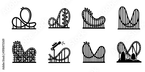 Rollercoaster silhouette vector. Rollercoaster Black flat icon illustration
