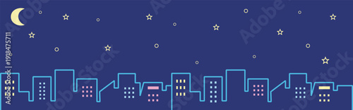 Canvastavla Background Illustration of Night Cityscape and Crescent Moon