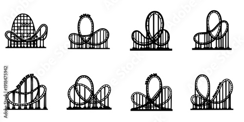 Rollercoaster silhouette vector. Rollercoaster Black flat icon illustration
