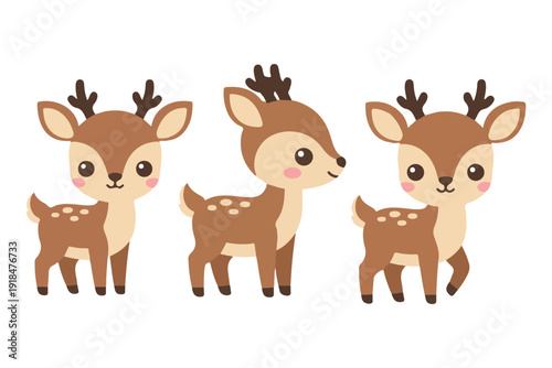 Cute baby deer or fawn character collection in flat vector style for woodland and forest theme