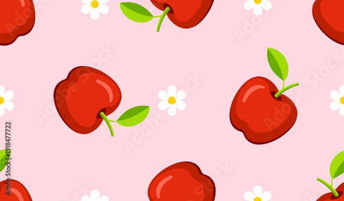 Cartoon red apple seamless pattern 
