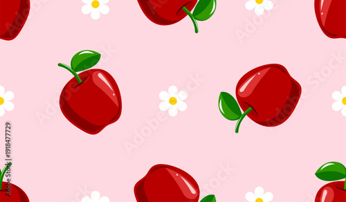 Cartoon red apple seamless pattern 
