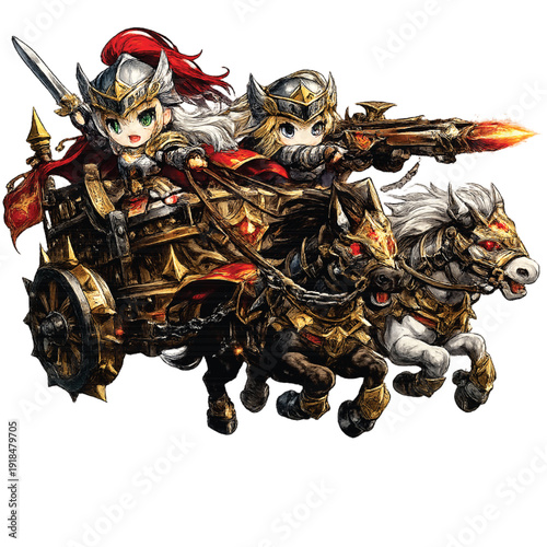 Female Warrior Riding Chariot with Crossbow Epic Fantasy Illustration