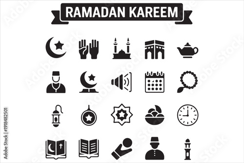Ramadan Kareem Islamic Icons Vector Set.