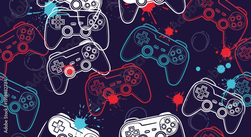Gamepad pattern on dark background, gaming concept