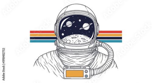 Astronaut helmet space planets retro design
