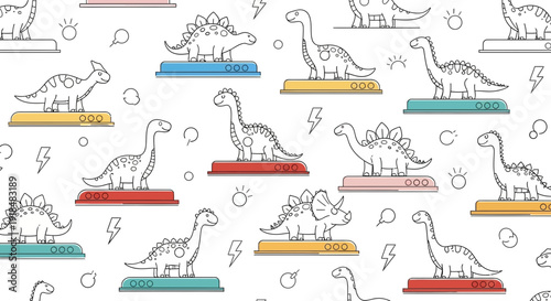 Dinosaur toy pattern on white background, kid's illustration