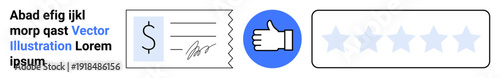 Payment systems, customer feedback, transaction authorization, financial services, user reviews, business analytics. ion includes a signed receipt, thumbs-up approval and a 5-star rating. Payment