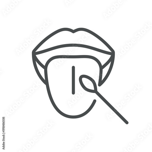 Cheek Swab Icon, Outline Oral Swab for DNA Test, Genetic Sample Collection, Outline Isolated Pictogram of Mouth with Swab for Genetic Testing.