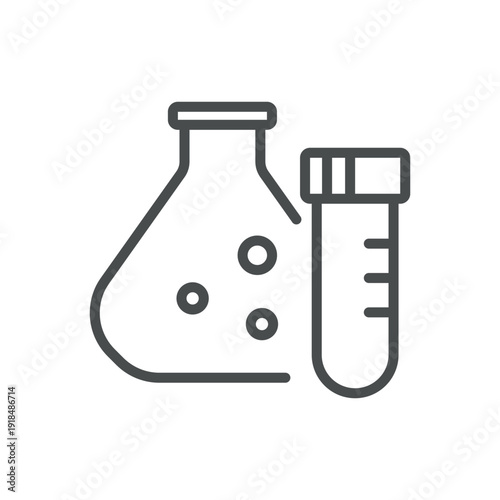 Laboratory Flasks Icon, Outline Chemistry Flask and Test Tube, Biotechnology Research, DNA Analysis and Medical Lab Equipment Symbol